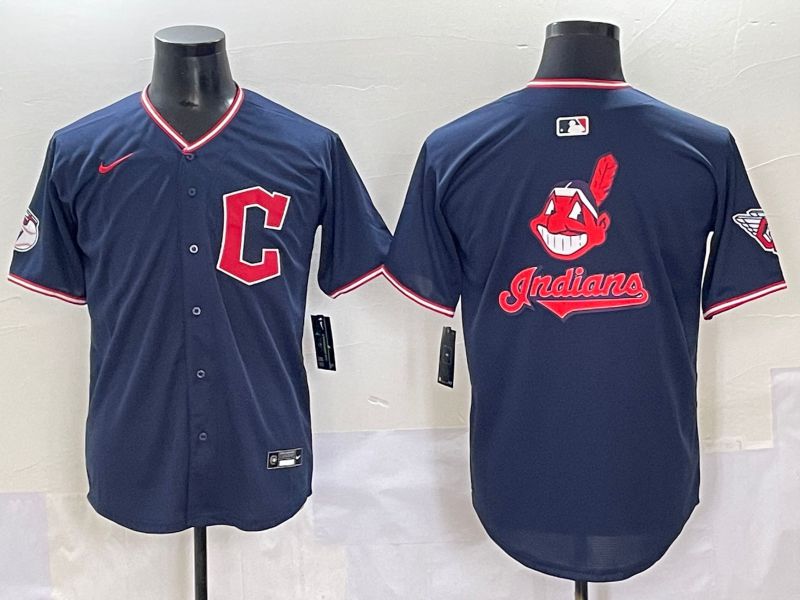 Men 2025 Cleveland Indians Blank Dark Blue Game Nike MLB Jersey style 4